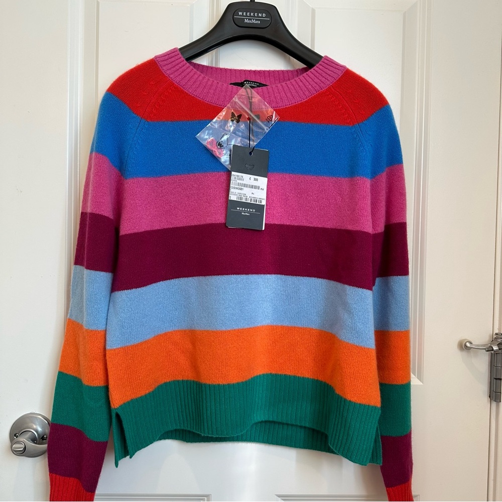 SOLD ! Retail$560 MaxMara Weekend Striped 100% Cashmere Knit Sweater Small NWT - Picture 1 of 16